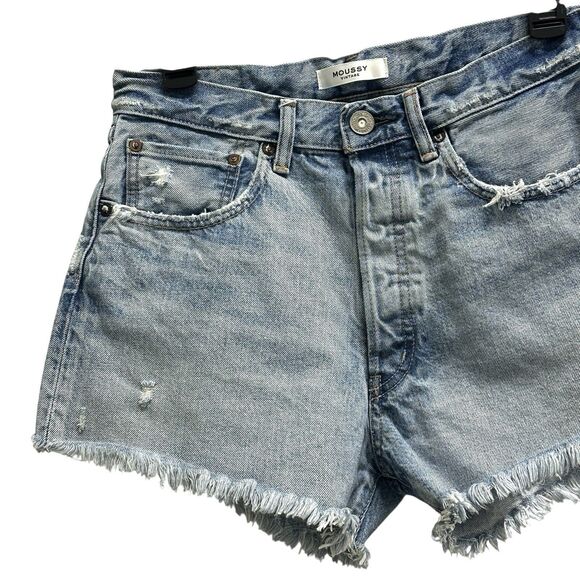 Moussy Vintage Womens 26 High Rise Denim Shorts Blue Frayed Hem Button Fly Denim - Picture 3 of 8